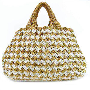 Prada logo brown crochet white triangular plate Canapa handbag raffia of